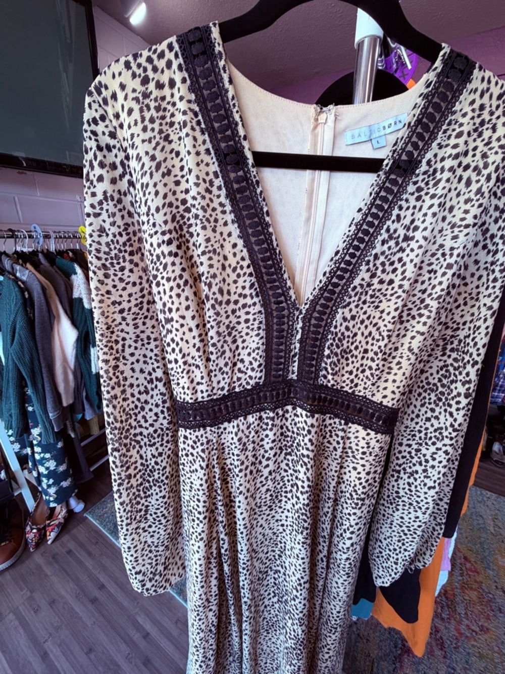 Baltic Born Women's Maxi Dress with Black Trim - Cream Cheetah Print - Picture 7 of 10